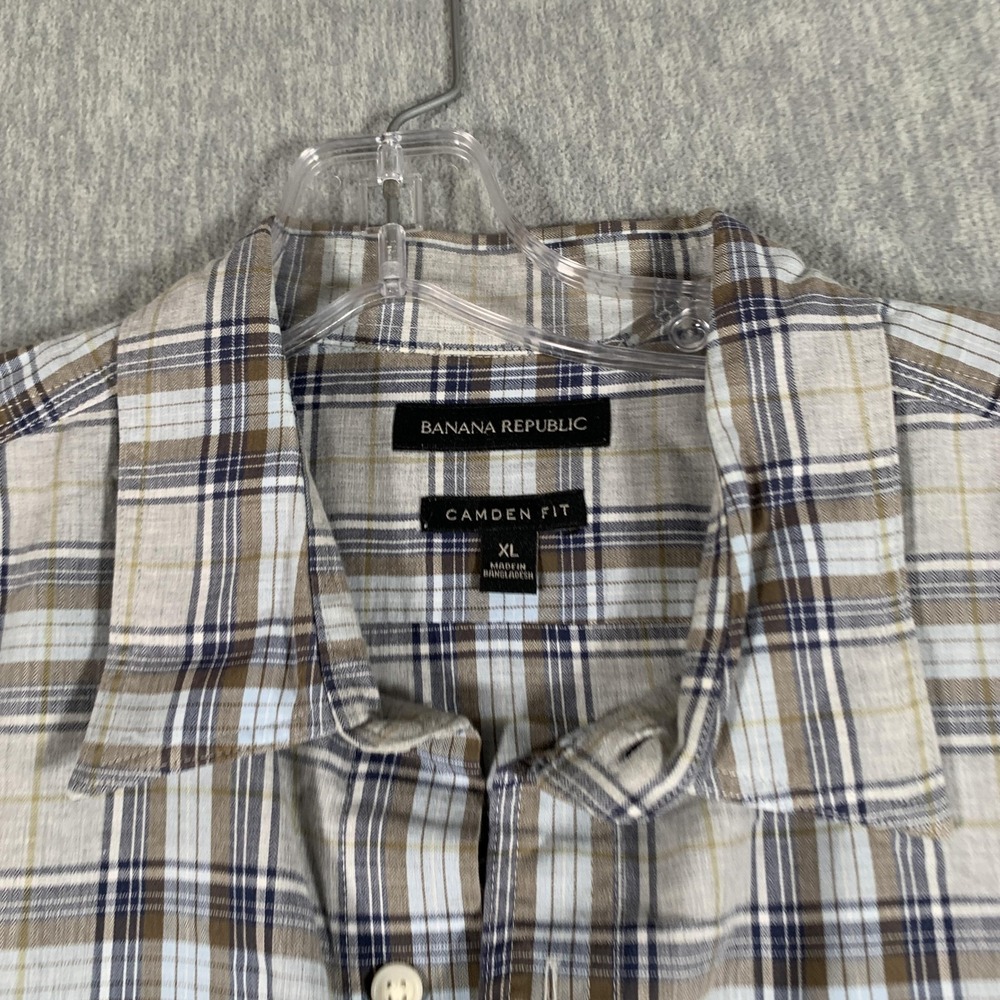 Banana Republic Shirt Mens XL Gray Plaid Camden Fit Short Sleeve Button Front - Picture 4 of 10